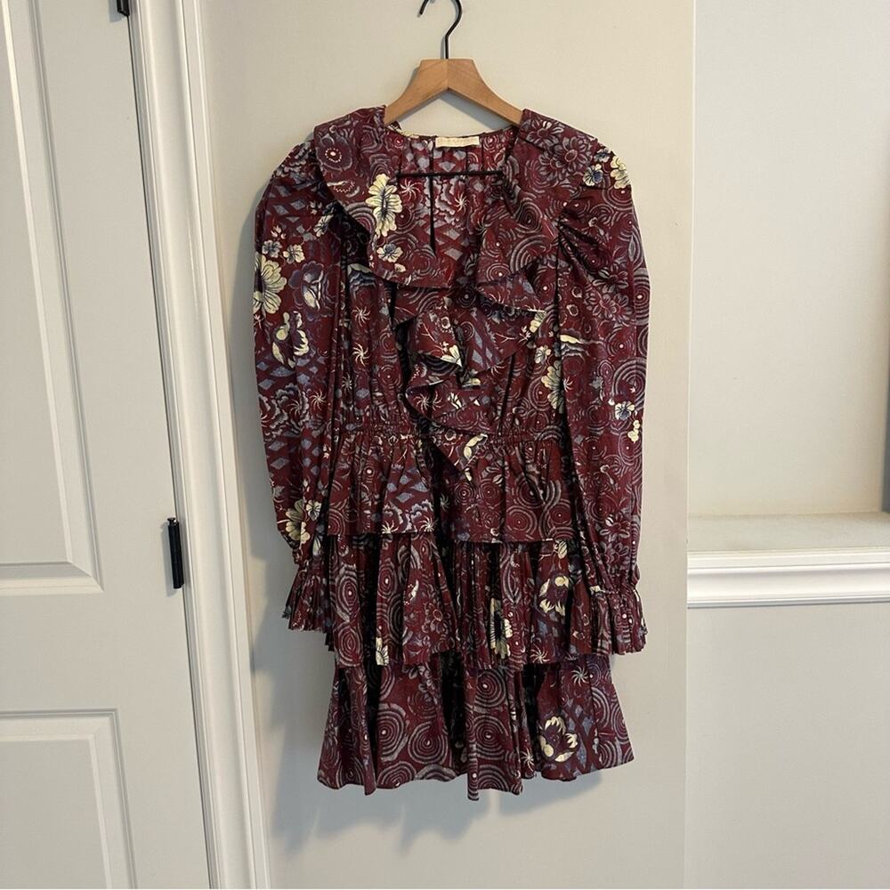 Ulla Johnson Maroon Blue Floral Long Sleeve Mini Dress 2 - Picture 12 of 12